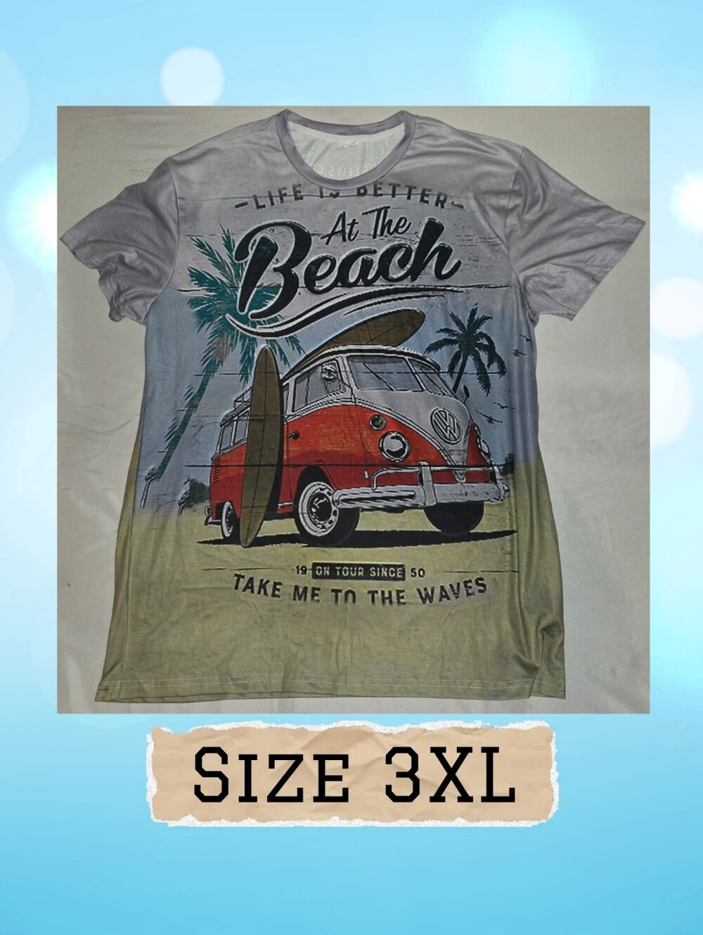 At The Beach Graphic Tee - Red Van Print Sz 3XL